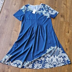 Made With Love Midi Dress Blue/White Nwt